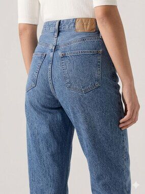 & Denim Loose Mom Jeans Ultra High Waist Size 2 Blue Vintage Wash Tapered